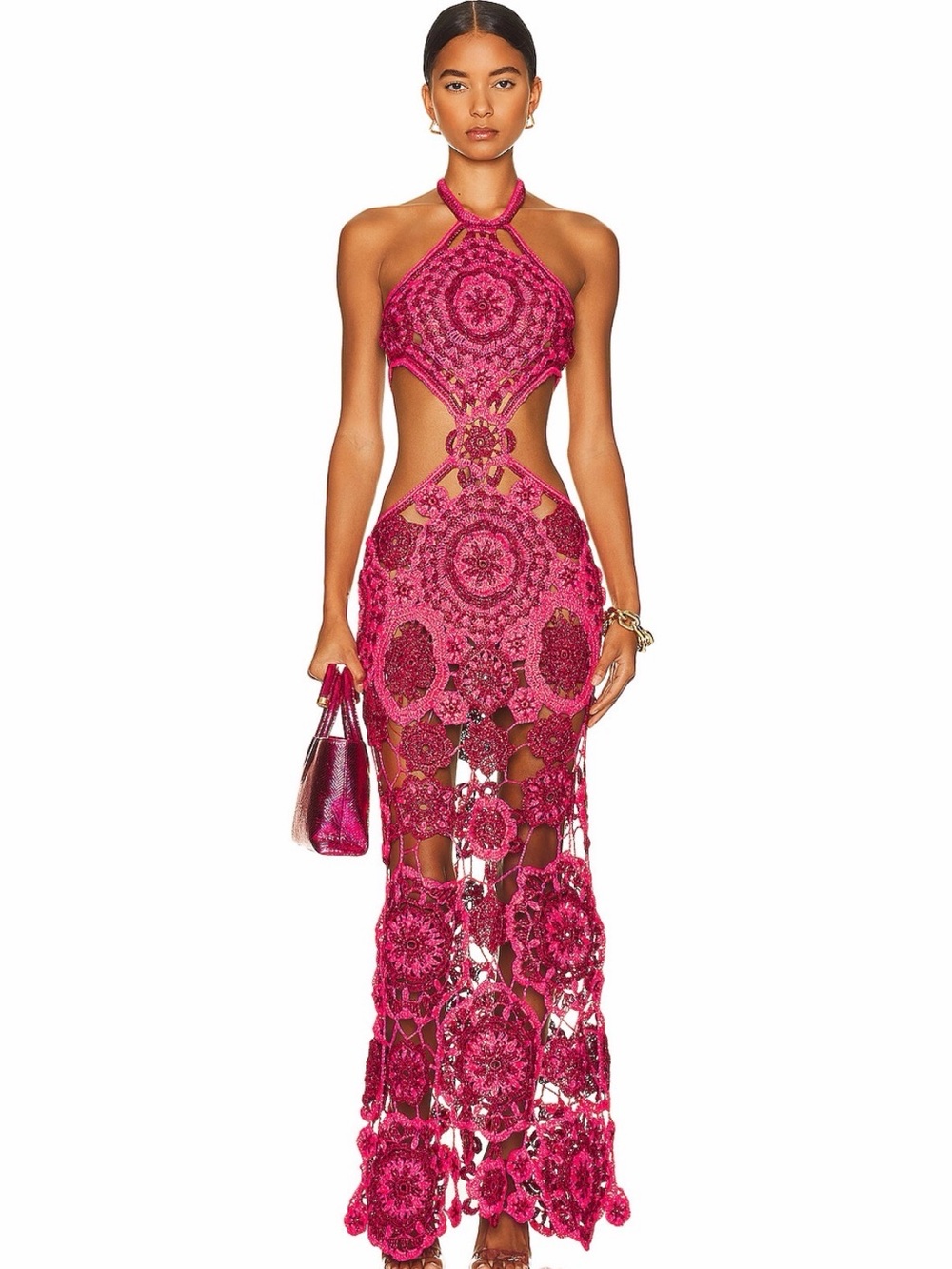 Cult Gaia Accalia Crochet Backless Halter Maxi Dress